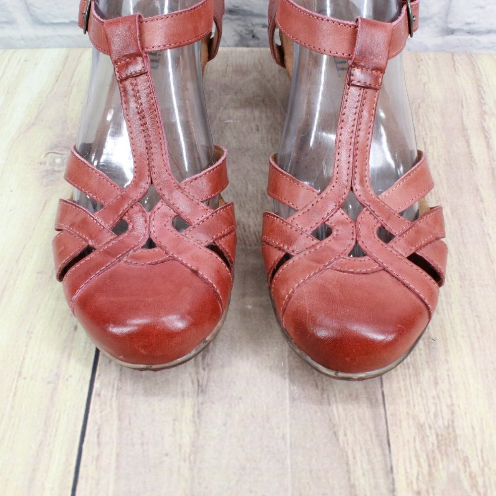 Cobb Hill by New Balance Pink Leather Gladiator T Strap Heeled Sandals Size 9 M - Picture 6 of 10